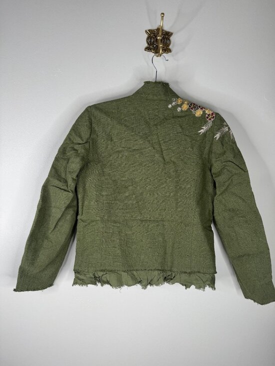 Sundance Embroidered Floral Linen Olive Green Blazer Jacket Lined Size M New - Picture 7 of 7